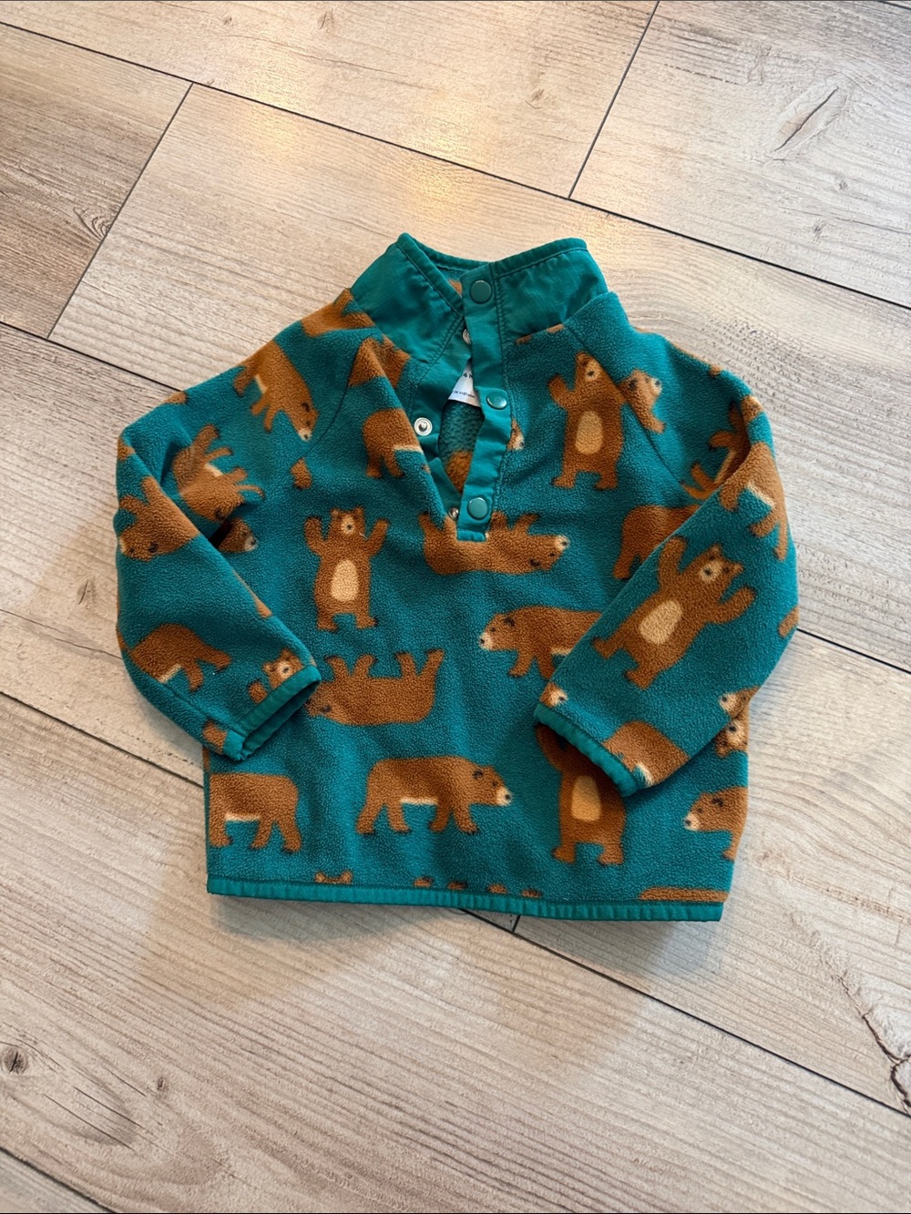 Old Navy Teal Fleece Pullover with Brown Bear Print